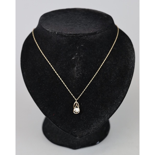 79 - 14ct rolled gold pearl dropped pendant and chain