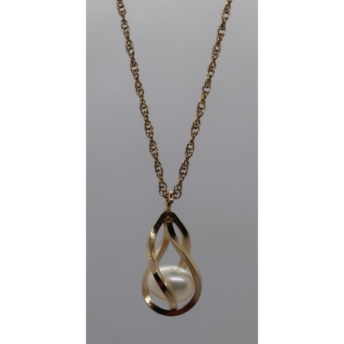 79 - 14ct rolled gold pearl dropped pendant and chain