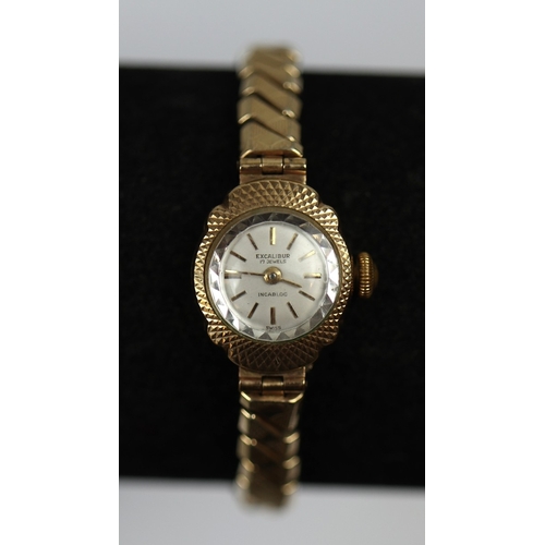 156 - 9ct gold cased ladies watch - Excalibur