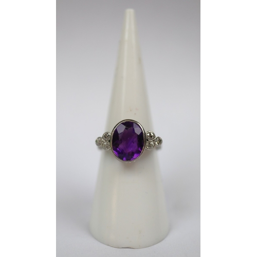 66 - Platinum amethyst and diamond ring - Size L