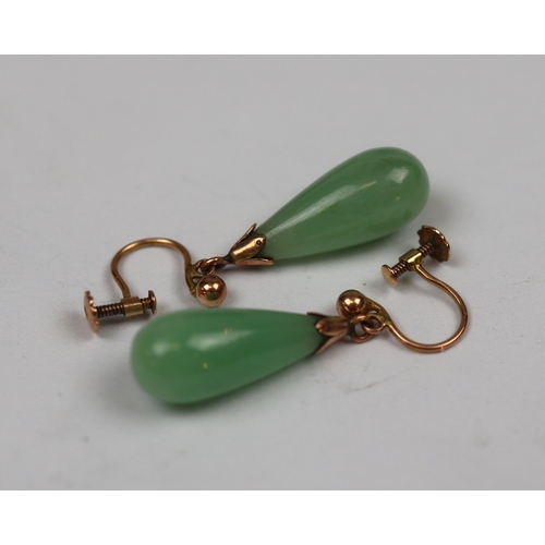 71 - Gold and green stone drop earrings