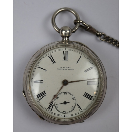 154 - Silver pocket watch and Albert chain