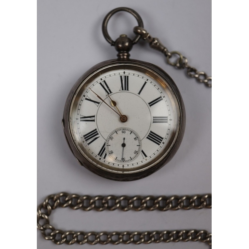 155 - Silver pocket watch and Albert chain