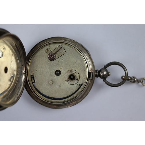 155 - Silver pocket watch and Albert chain