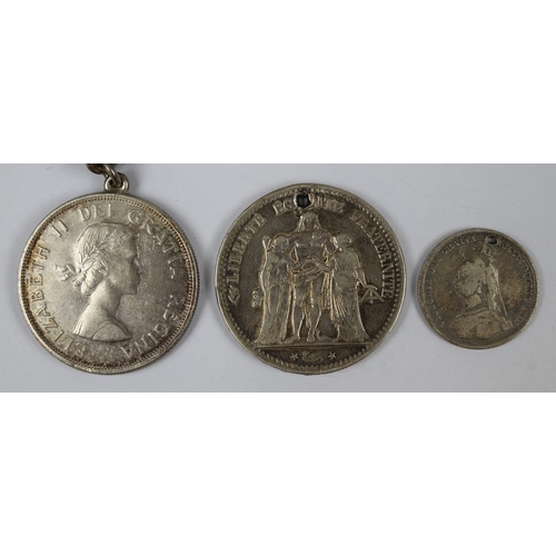 19 - 3 silver coins with one on silver chain