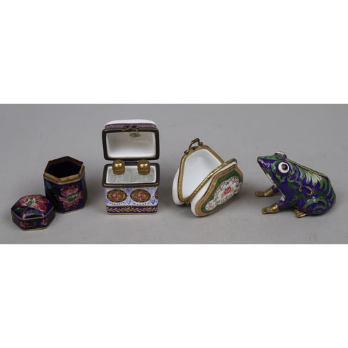 263 - 3 ceramic trinket boxes together with a ceramic frog