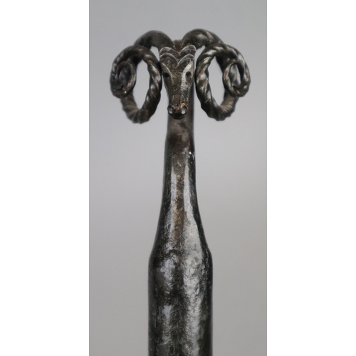 265 - Lakeland walking stick with hand wrought Rams head finial