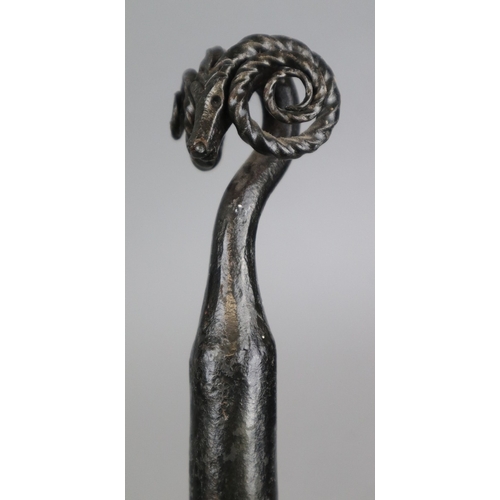 265 - Lakeland walking stick with hand wrought Rams head finial