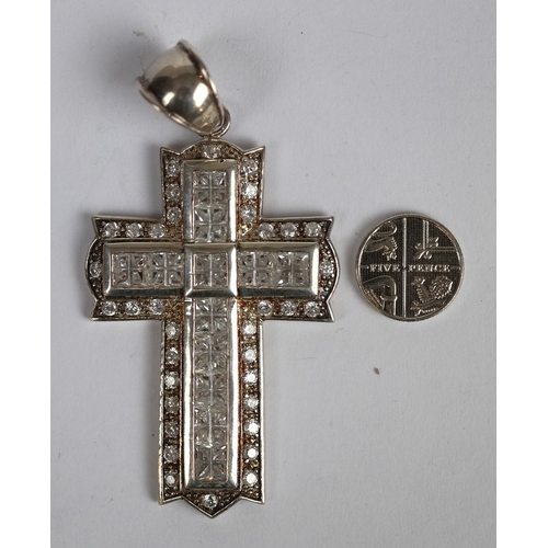 27 - Heavy silver stone set cross