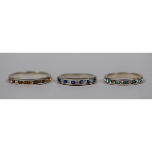 40 - 3 silver stone set eternity rings