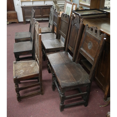 568 - Collection of 8 circa 17thC oak back stools