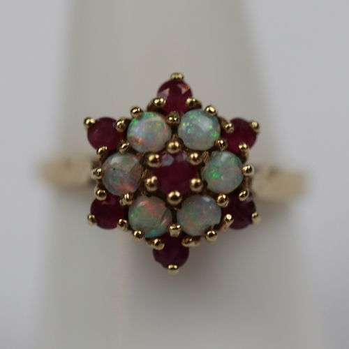 58 - 9ct gold opal and ruby set ring - Size N