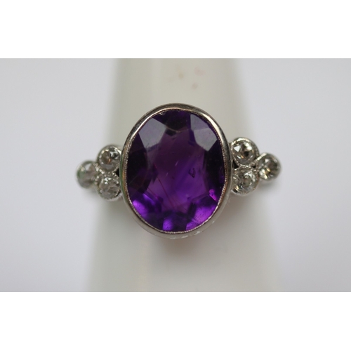 66 - Platinum amethyst and diamond ring - Size L