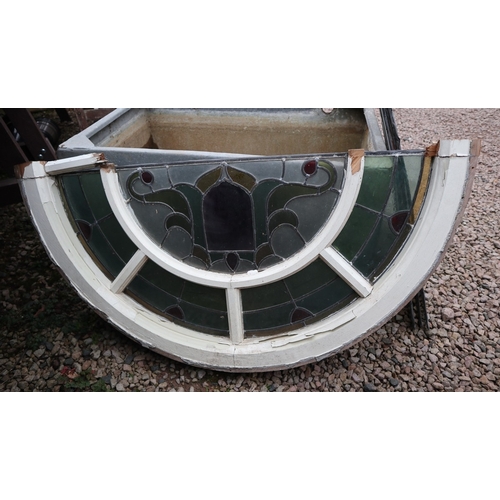 704 - Leaded light arched window - Approx arch H: 57cm W: 112cm