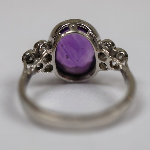 66 - Platinum amethyst and diamond ring - Size L