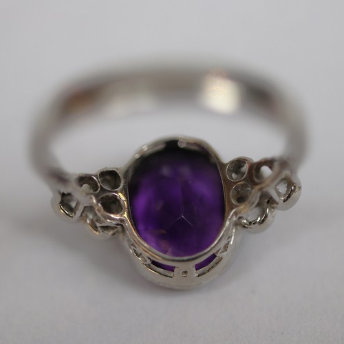 66 - Platinum amethyst and diamond ring - Size L