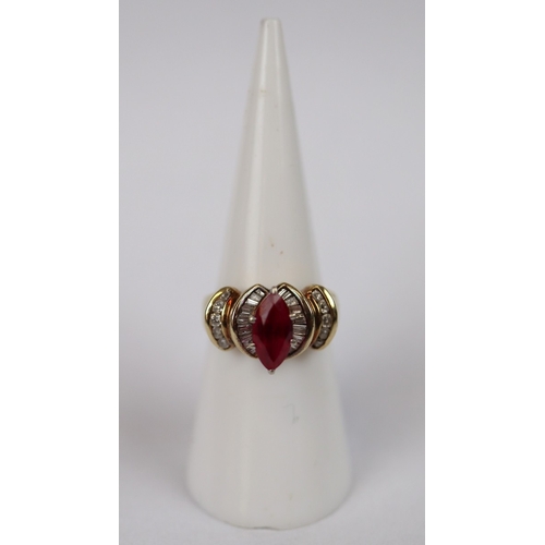 63 - 9ct gold ruby & diamond ring - Ring size: L