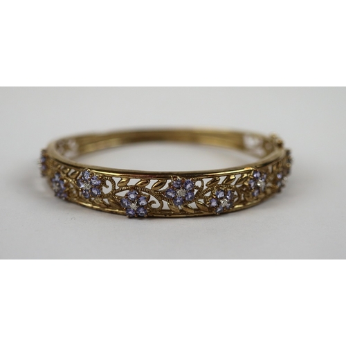 70 - 9ct gold bangle set with tanzanite &amp; diamonds