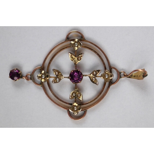 81 - 9ct gold amethyst & pearl set pendant