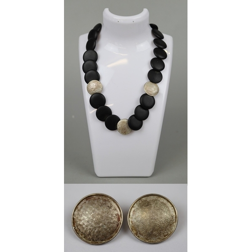 84 - Silver & onyx necklace and earrings