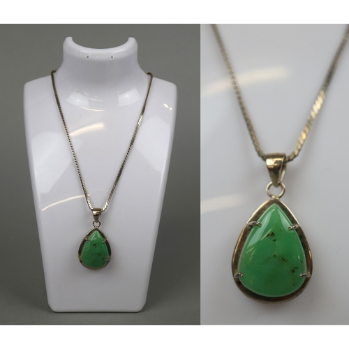 86 - Chrysoprase and silver pendant on chain