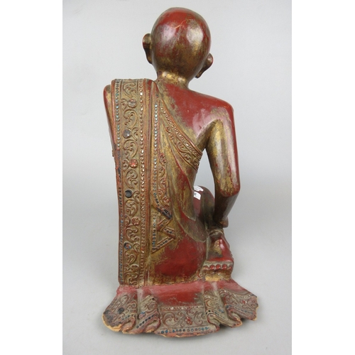 314 - Late 19th C. Burmese carved teak Buddha, as 'Sariputta' with ornate 'thayo' work - Approx height: 41... 