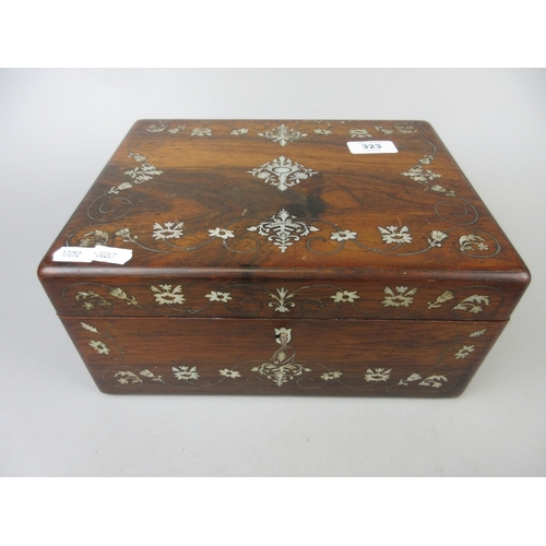 323 - Inlaid mother of pearl writing box A/F