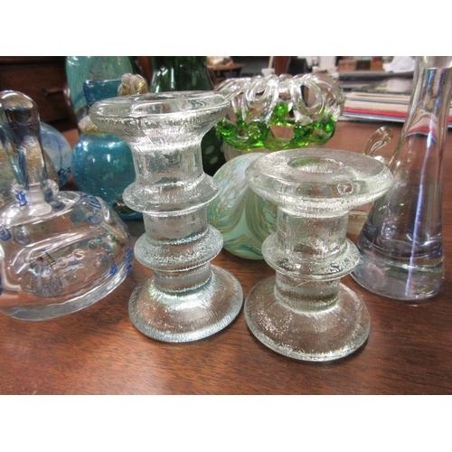 382 - Collection of glass to include paperweights candlesticks etc