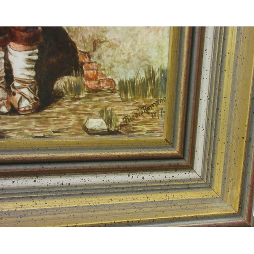 468 - 2 framed ceramic tile paintings marked Piccola Romana 1877