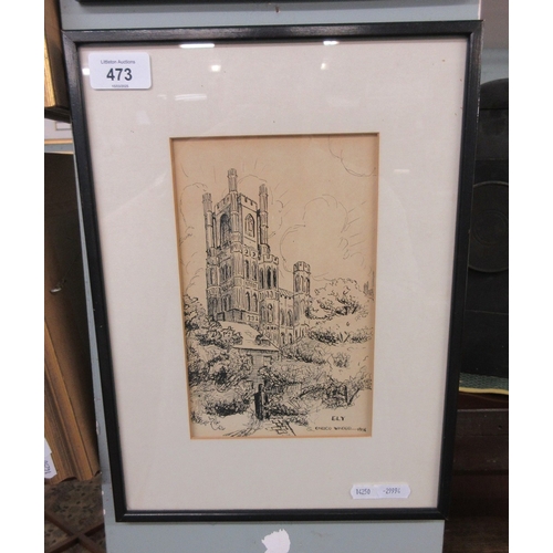 473 - 2 pen original ink drawings - Ely & Bridge of Sigh, Cambridge signed Enrico Winder 1938