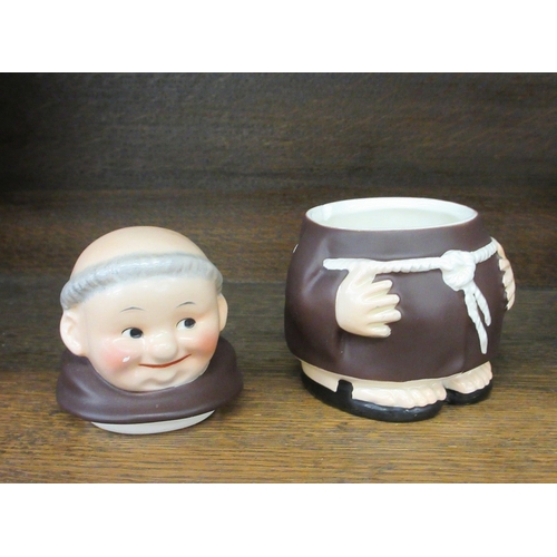 482 - Pair of German cheeky monk jug and lidded pot