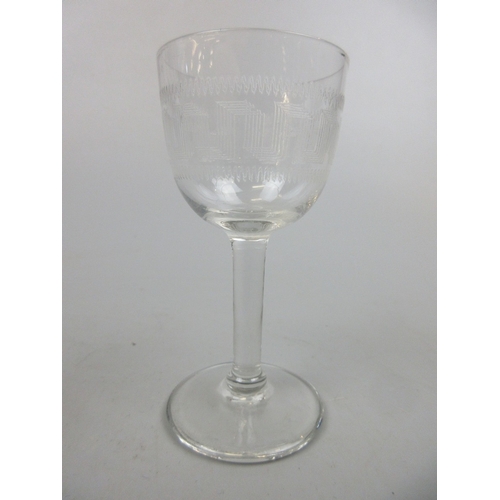 570 - 14 etched sherry glasses