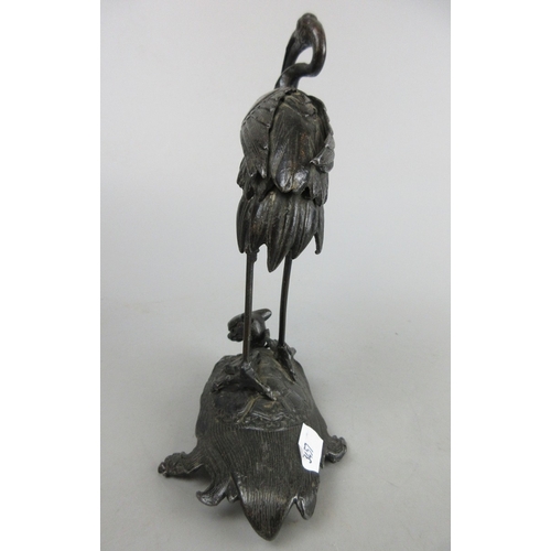 582 - Bronze figure of Crane riding tortoise - H: 19cm