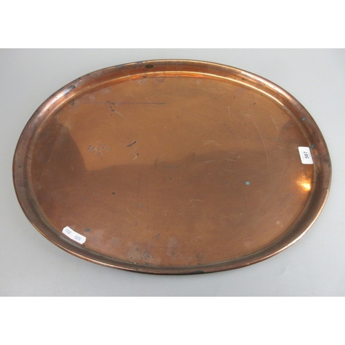 587 - Carved tray together with an oval copper tray