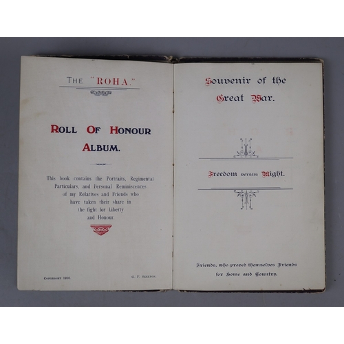 135 - Souvenir of the Great War - The Roll of Honour Album. Photos of soldiers include Ernest Freeman (Col... 