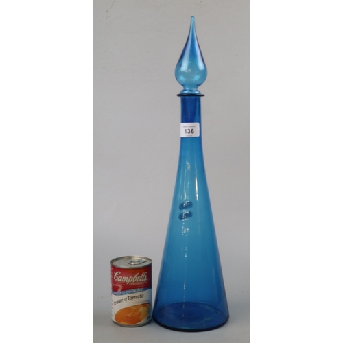 136 - 1960's Empoli blue glass genie bottle