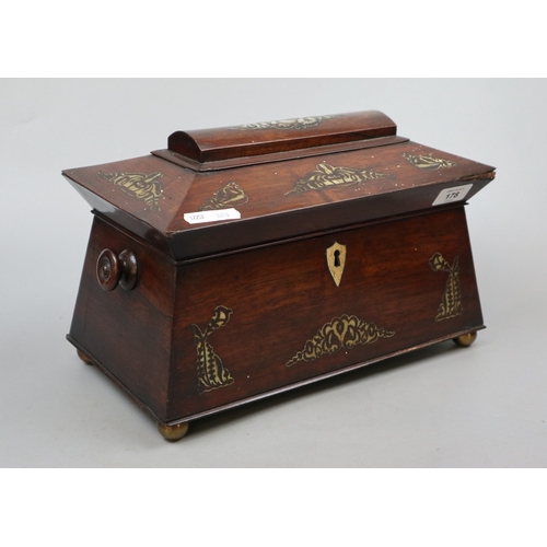 178 - Inlaid mother-of-pearl tea caddy