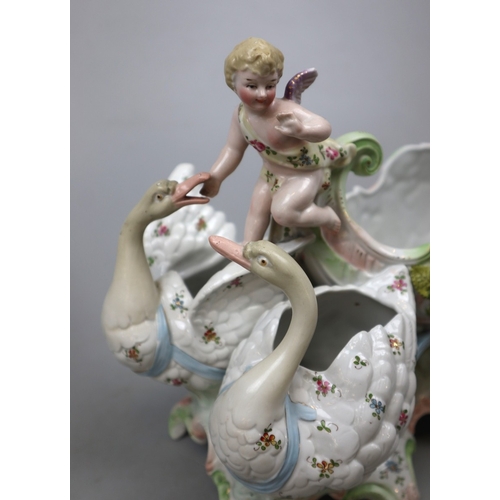 179 - Pair of antique table garnitures featuring swans and putti