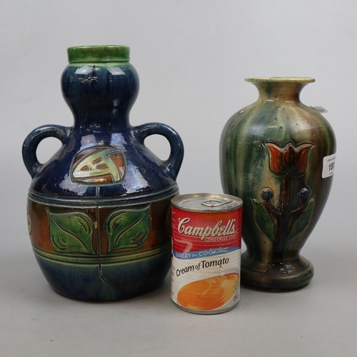 180 - 2 Belgian pottery studio vases - H: 26cm