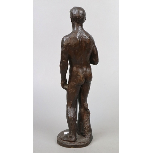 182 - Bronze sculpture of a warrior with spear - possibly a maquette for a larger sculpture - Approx H: 33... 