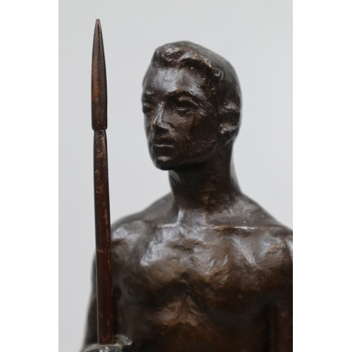 182 - Bronze sculpture of a warrior with spear - possibly a maquette for a larger sculpture - Approx H: 33... 