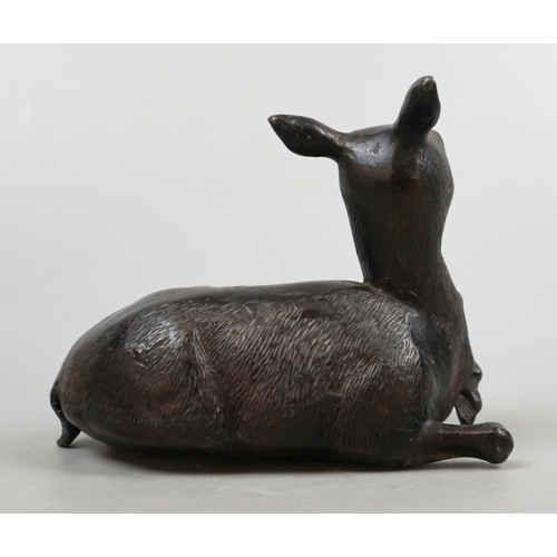 198 - Antique bronze statue of a resting deer, or fawn, with no markings, but possibly Japanese.