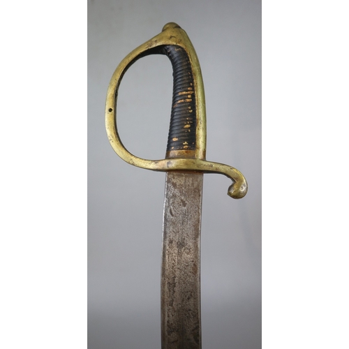 208 - French 'briquet' type short sword, brass guard and grip, 64cm curved blade