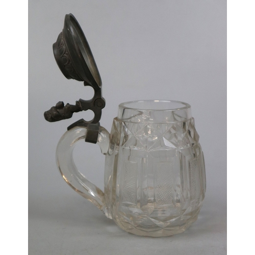 216 - Crystal and pewter beer stein