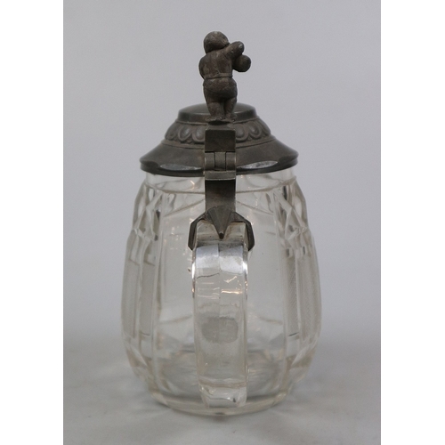 216 - Crystal and pewter beer stein