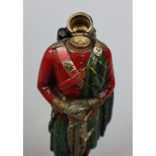 222 - Royal Scots Guard cast metal figural match striker/lighter together with a pair of WW1 French office... 