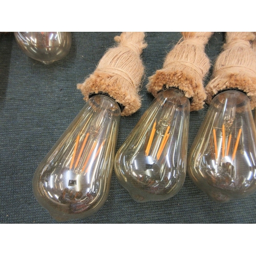 296 - Pair of wooden and rope pendant lights