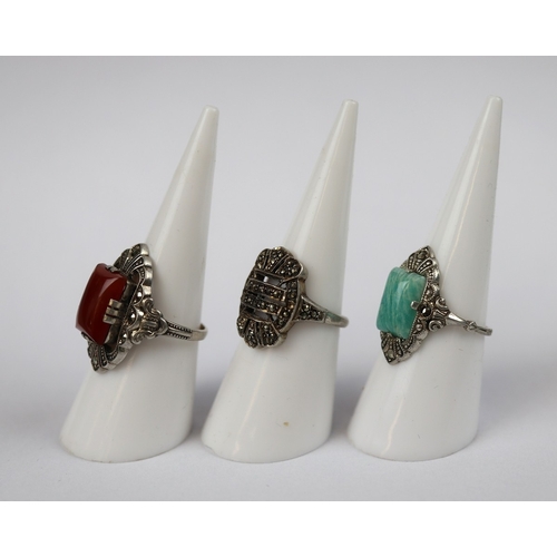 32 - 3 vintage silver stone set rings