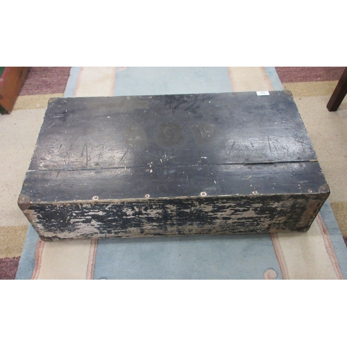 337 - Black painted wooden carpenter's tool box with 2 internal drawers.