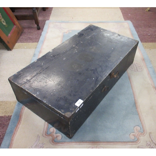 337 - Black painted wooden carpenter's tool box with 2 internal drawers.